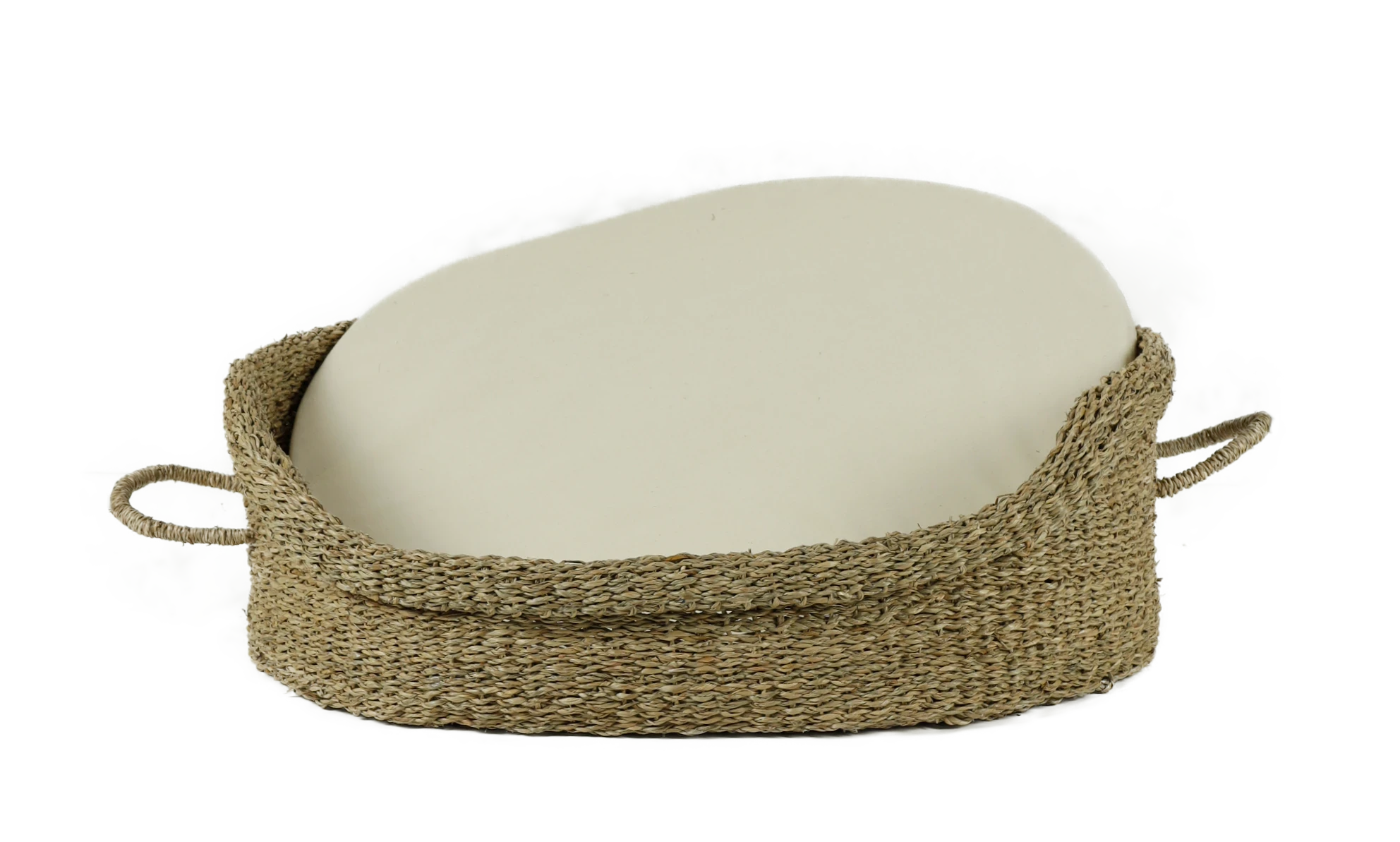 Rohrschneider RS 22360 Tierkorb Seegras mit Henkel – Korb mit herausnehmbarem Kissen GR.2