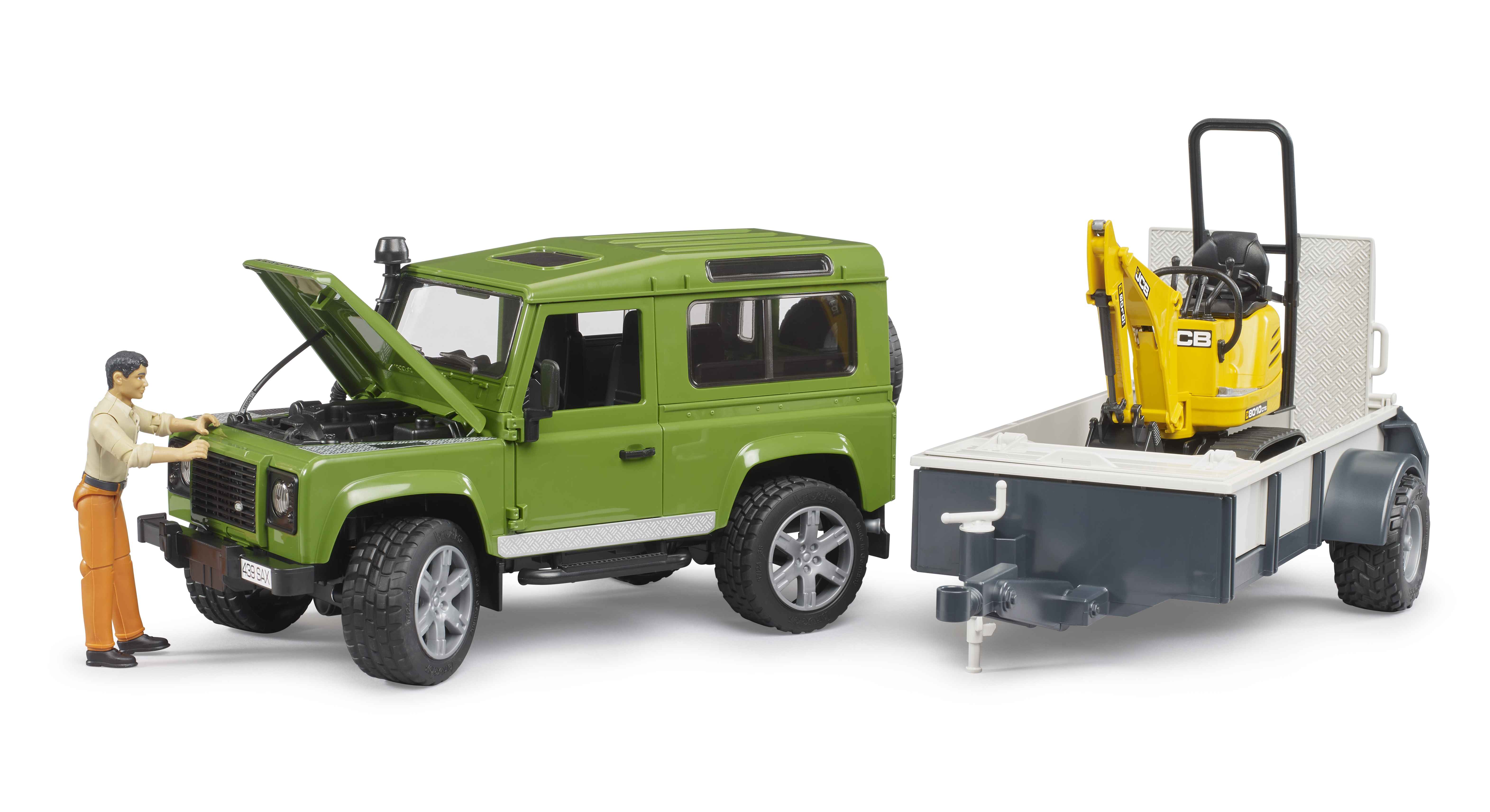 BRUDER 02593 - Land Rover Defender Station Wagon mit Einachsanhänger, JCB Mikrobagger 8010 CTS und Bauarbeiter - Bild 5