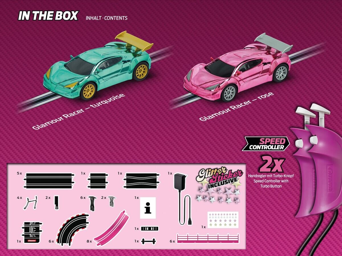 Carrera GO!!! Glamour Racing Rennbahn ab 6 Jahren 20062579 Werbung, Plakat, Violett, Sprach, Rad