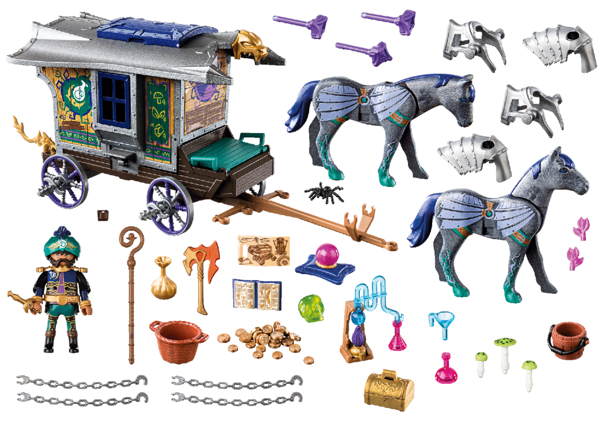 PLAYMOBIL 70903 Violet Vale - Händlerkutsche Maschine, Rad, Fahrzeug, Kombi, Person