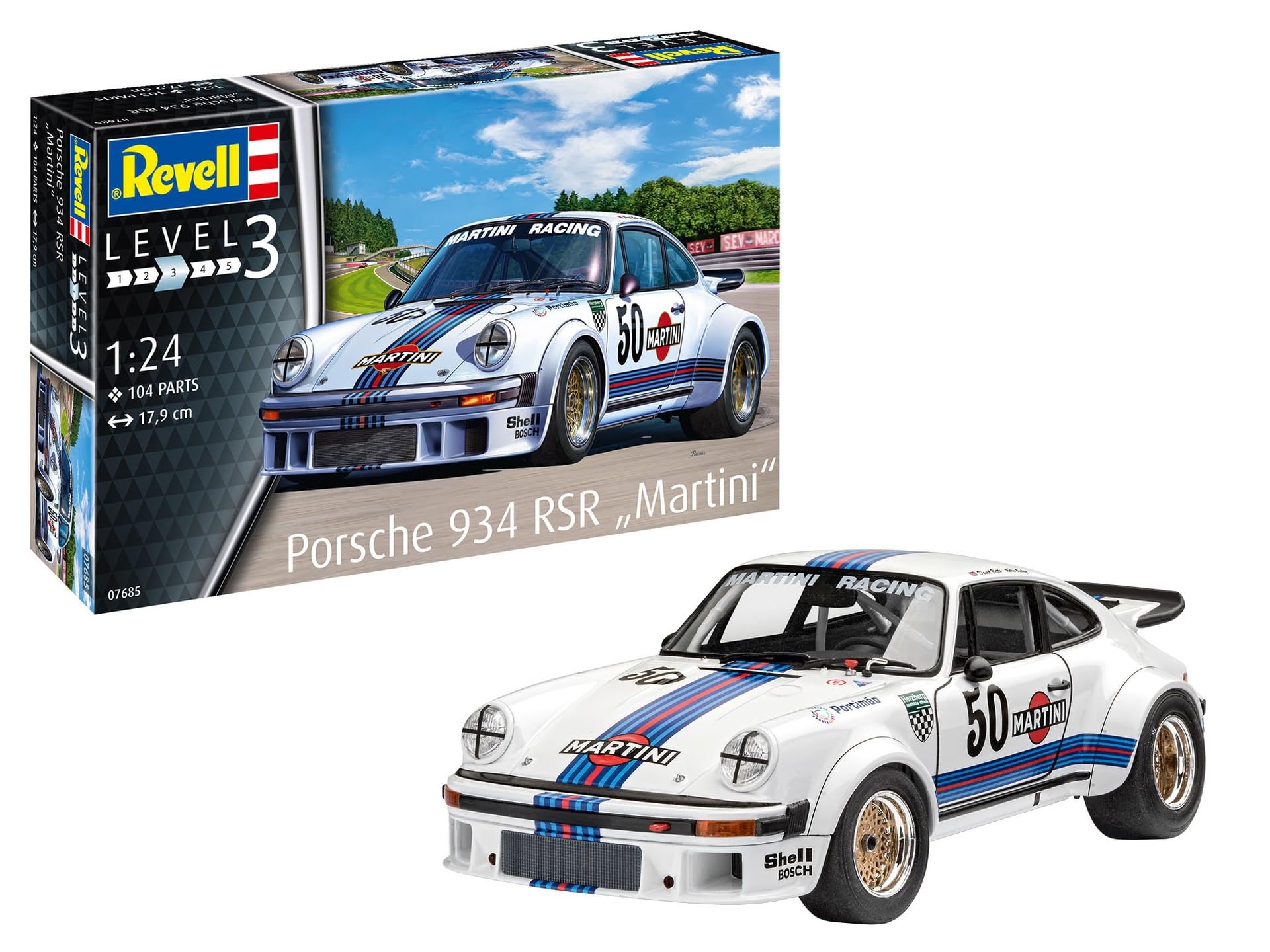 Revell 07685 Porsche 934 RSR Martini Modellbausatz Auto, Coupe, Sportwagen, Leichtmetallrad, Rad
