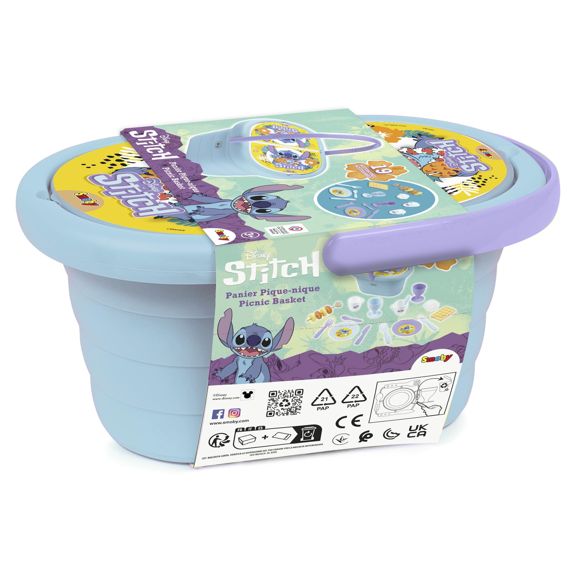 Smoby Stitch Picknickkorb 19-teilig ab 3 Jahren Smoby Stitch Picknickkorb mit 19 Teilen Tassen, Teller, Besteck, Milchkännchen, Zuckerbehälter, Sticker, 26,5 × 19 × 13 cm, ab 3 Jahren,