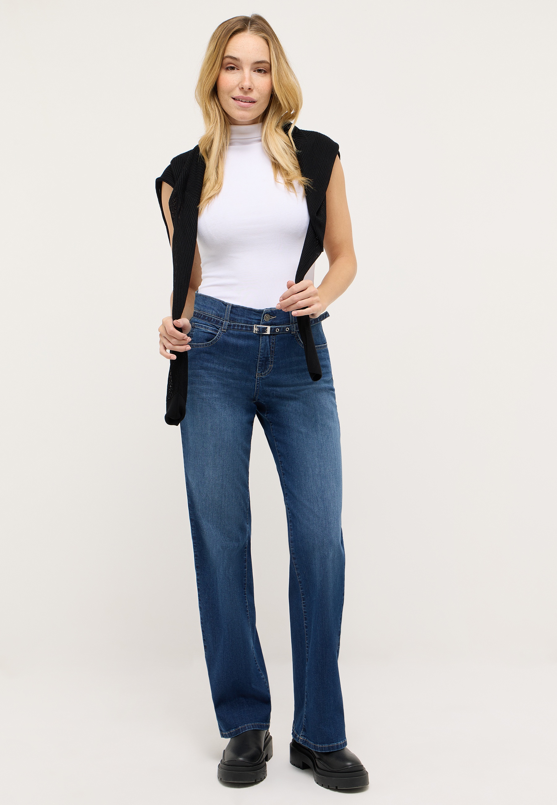 ANGELS 332256530D Damen Jeans Liz City Wide Leg - Dunkelblau - 4
