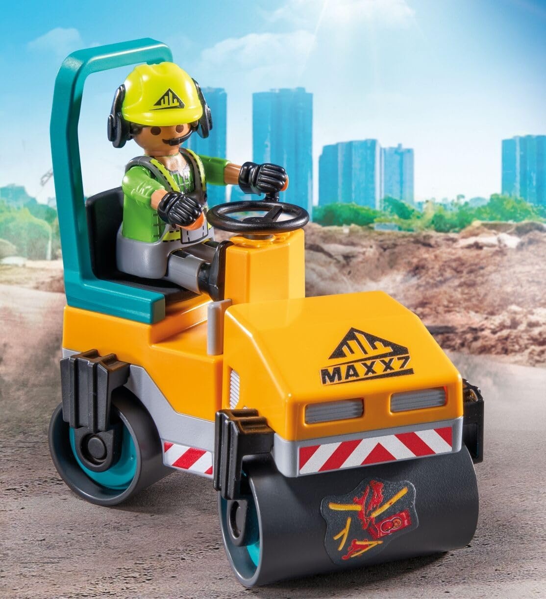 PLAYMOBIL 71751 - Action Heroes: Straßenbaustelle mit Walze, Absperrung & Bauarbeitern Spielzeug