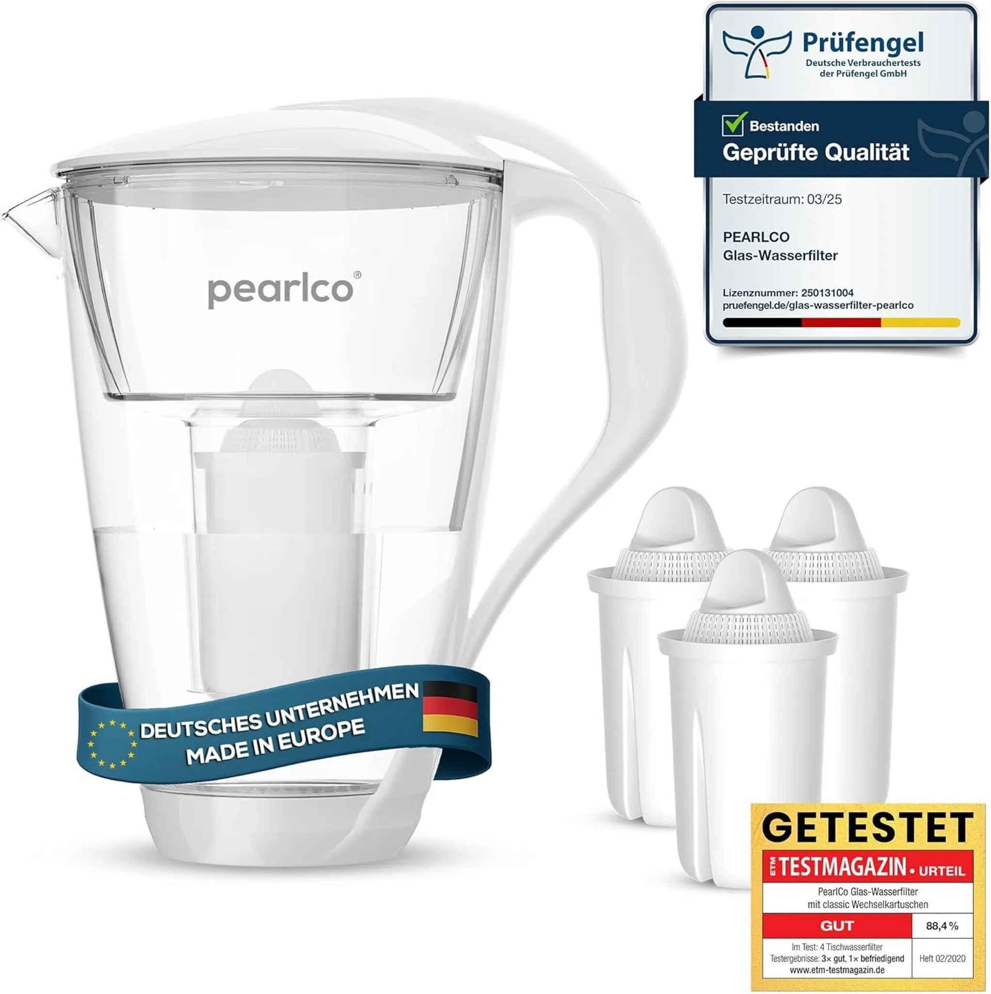 PEARLCO 234296 Glas-Wasserfilter inkl. 3 Kartuschen Weiß PEARLCO 234296 Glas-Wasserfilter inkl. 3 Kartuschen Weiß