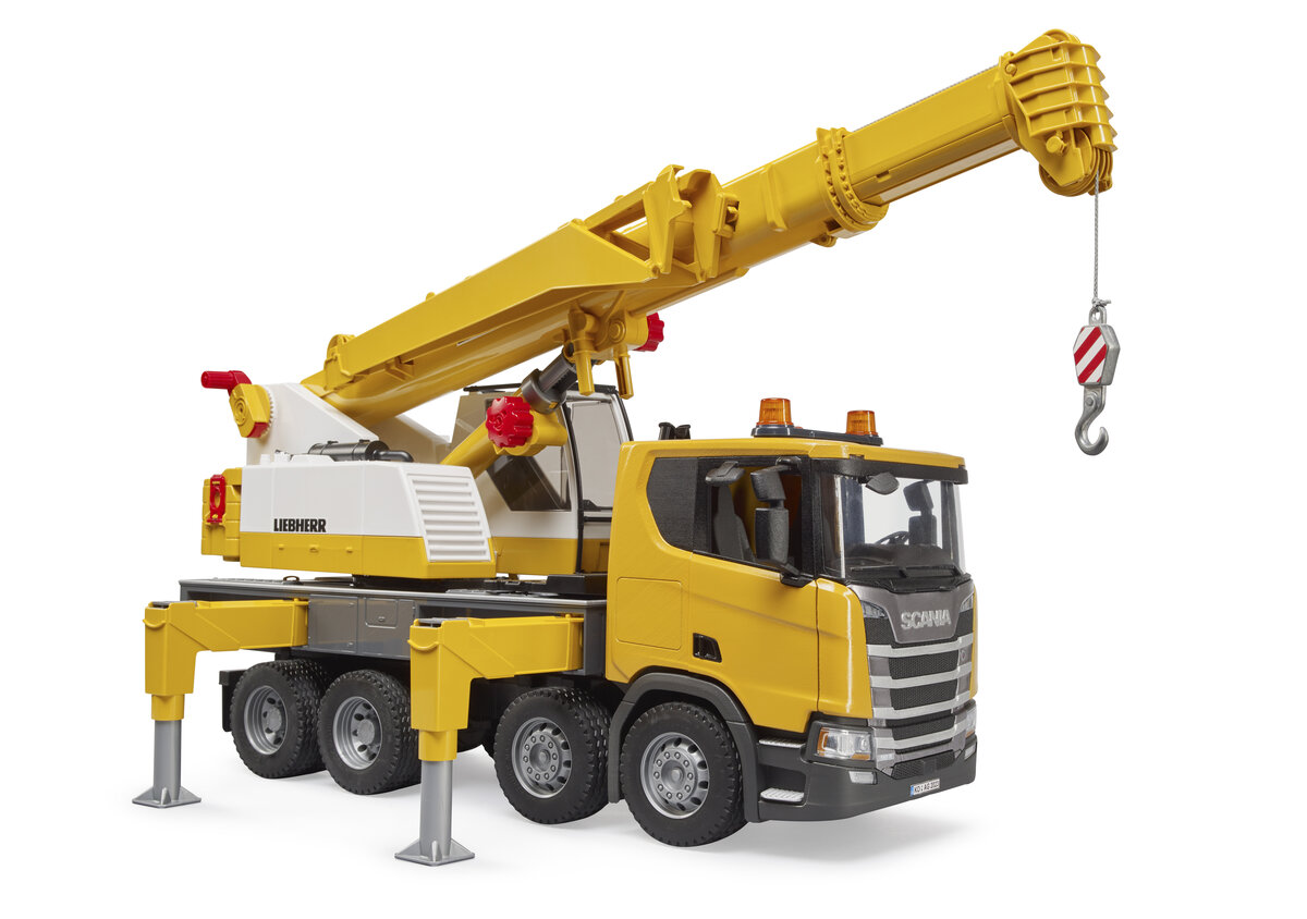 BRUDER 03571 - Scania Super 560R Liebherr Kran-LKW mit Light & Sound Modul Baugewerbe, Baukran, Maschine, Rad