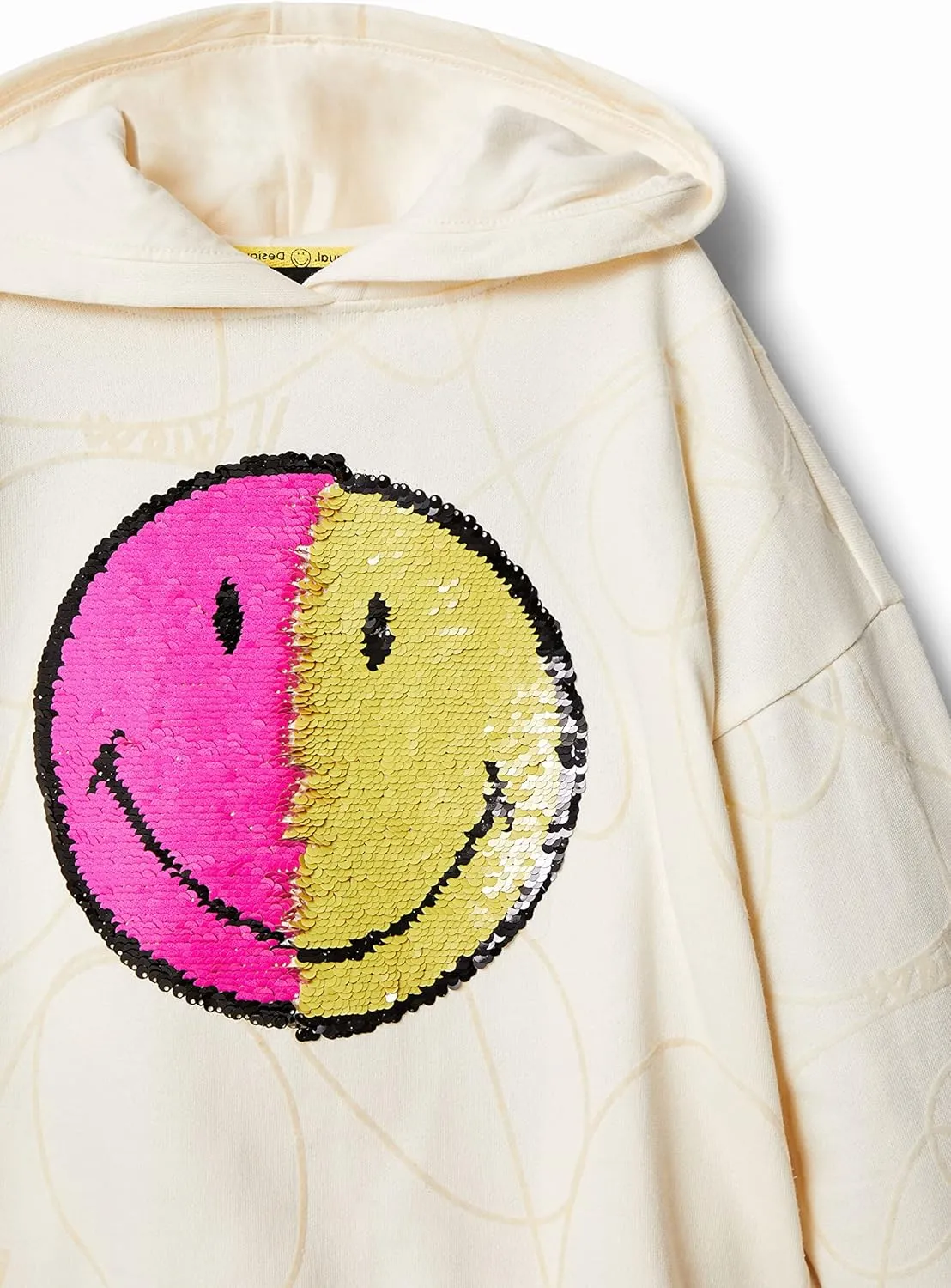 Desigual Mädchen Hoodie - Weiß mit Smiley-Motiv 22WGSK151001 GR. XL Desigual Mädchen Hoodie - Weiß mit Smiley-Motiv 22WGSK151001 GR. XL