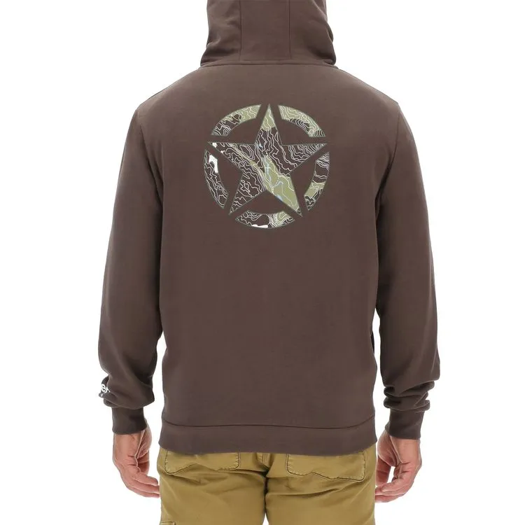 JEEP Herren Kapuzenjacke O103180BR - Dunkelbraune Sweatjacke mit Jeep-Star-Print und Reißverschluss GR. XXL JEEP Herren Kapuzenjacke O103180BR - Dunkelbraune Sweatjacke mit Jeep-Star-Print und Reißverschluss GR. XXL