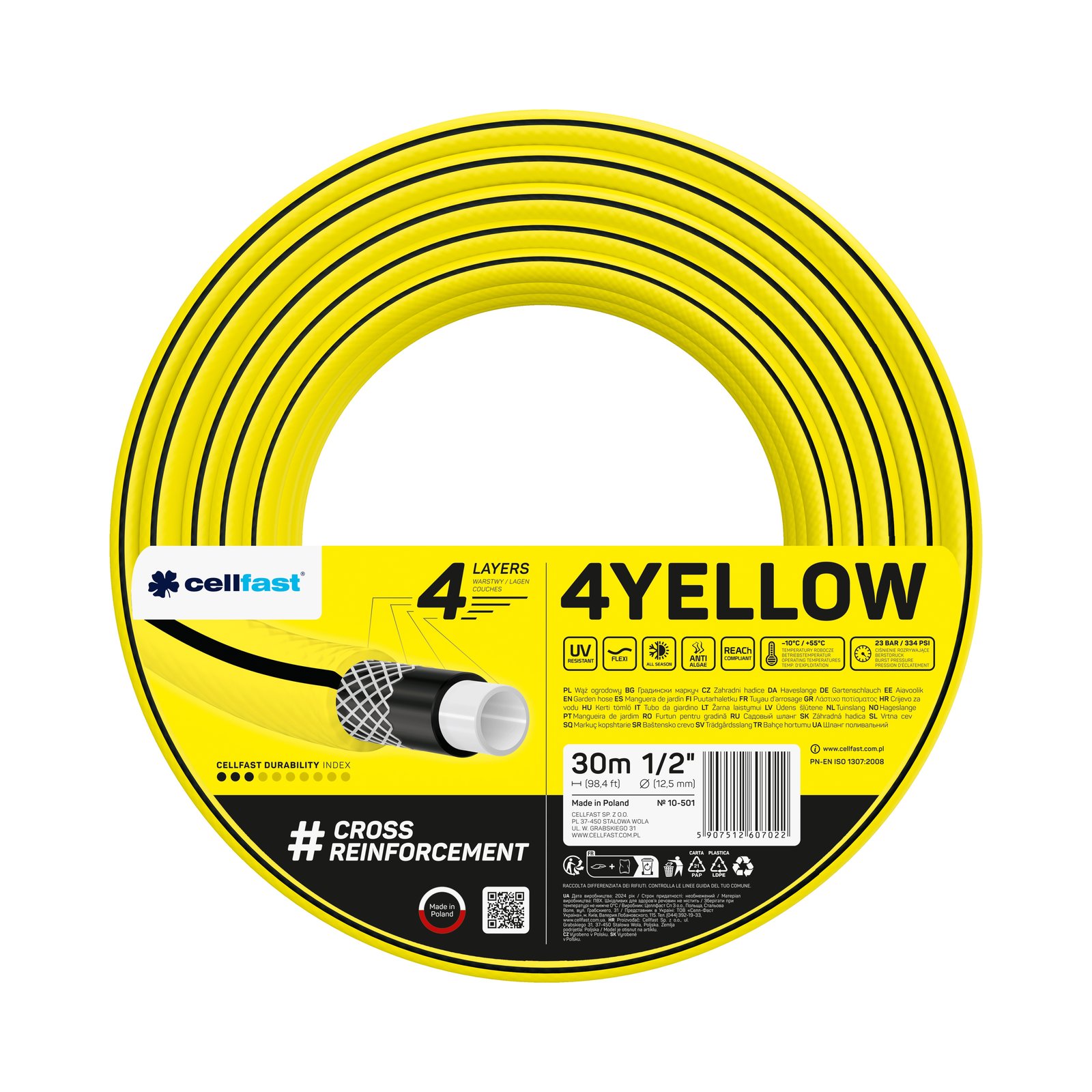 Cellfast 4-lagiger Gartenschlauch 4YELLOW 1/2" 30 m