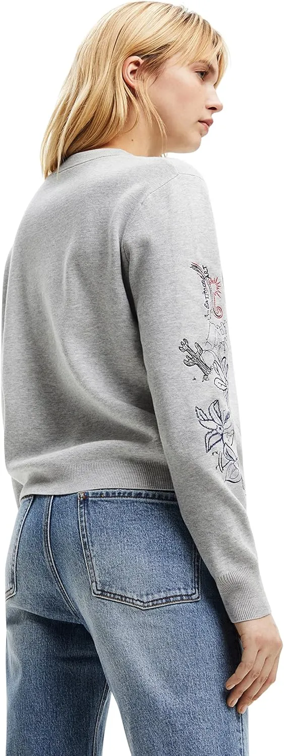 Desigual Damen Pullover - Grauer Sweater mit floraler Stickerei 22WWJFAF2042 GR. XS Desigual Damen Pullover - Grauer Sweater mit floraler Stickerei 22WWJFAF2042 GR. XS