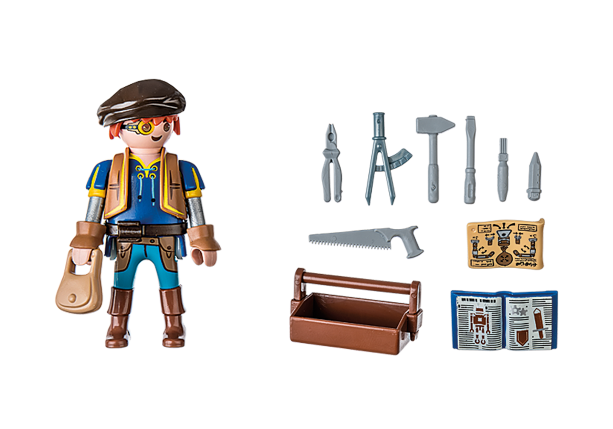 PLAYMOBIL 71302 Novelmore - Dario mit Werkzeug Feuerwaffe, Waffe, Person, Zubehör, Gesicht
