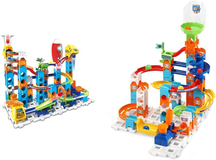 VTech Marble Rush Rocket Set M100 E, interaktive Kugelbahn ab 4 Jahren VTech Marble Rush Rocket Set M100 E aus Kunststoff mit 78 Teilen, inklusive 10 MarBalls, Licht- & Soundmodul, Rakete, Launcher, kompatibel, ab 4 J., Spielzeug