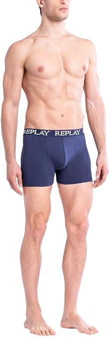 REPLAY Herren Boxershorts I101005GI - Grau/Indigo, 2er Pack mit Logo-Bund GR. L