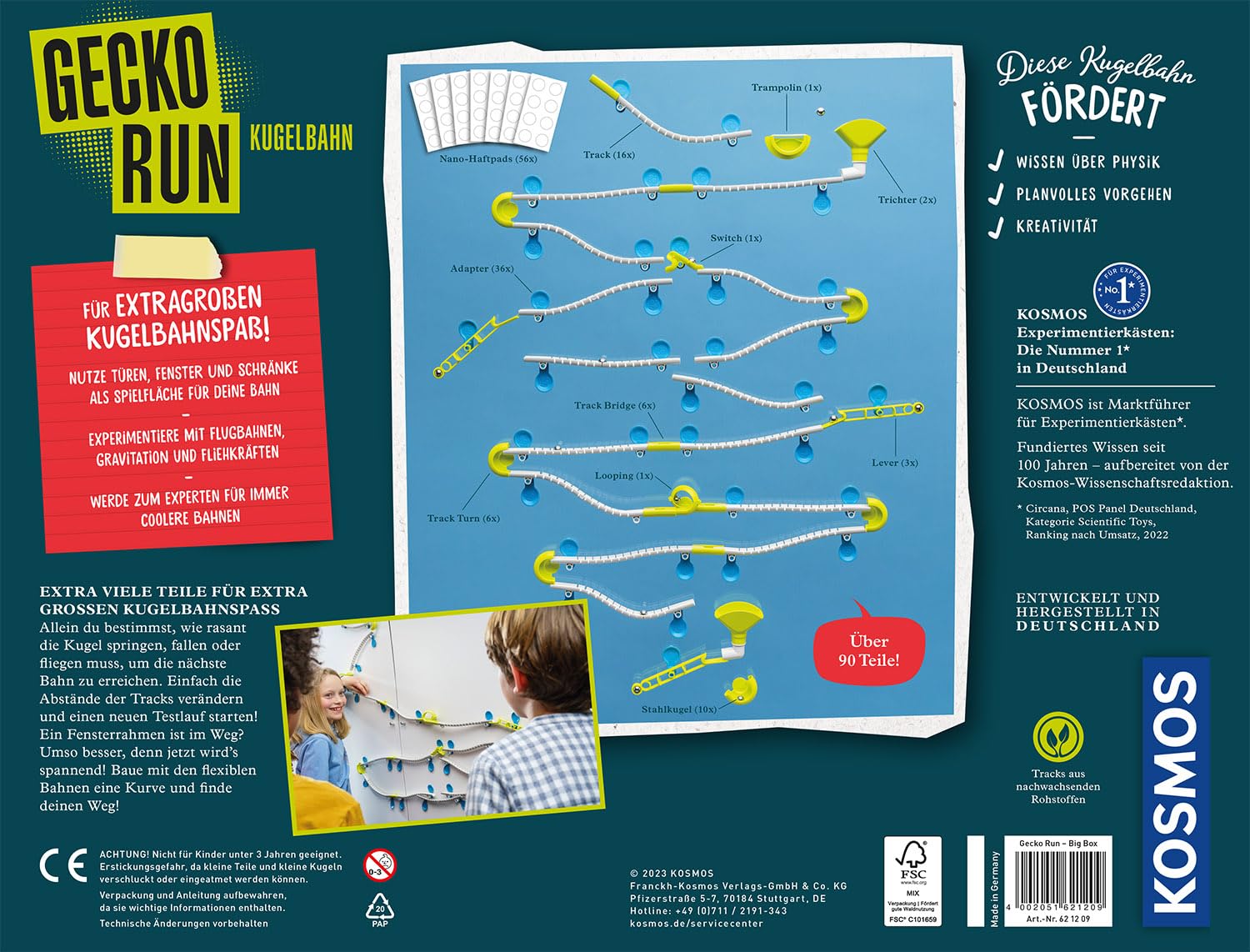 Kosmos Gecko Run - Big Box Kugelbahn Zum Freien Bauen An Wänden 621209 Werbung, Plakat, Junge, Kind, Person
