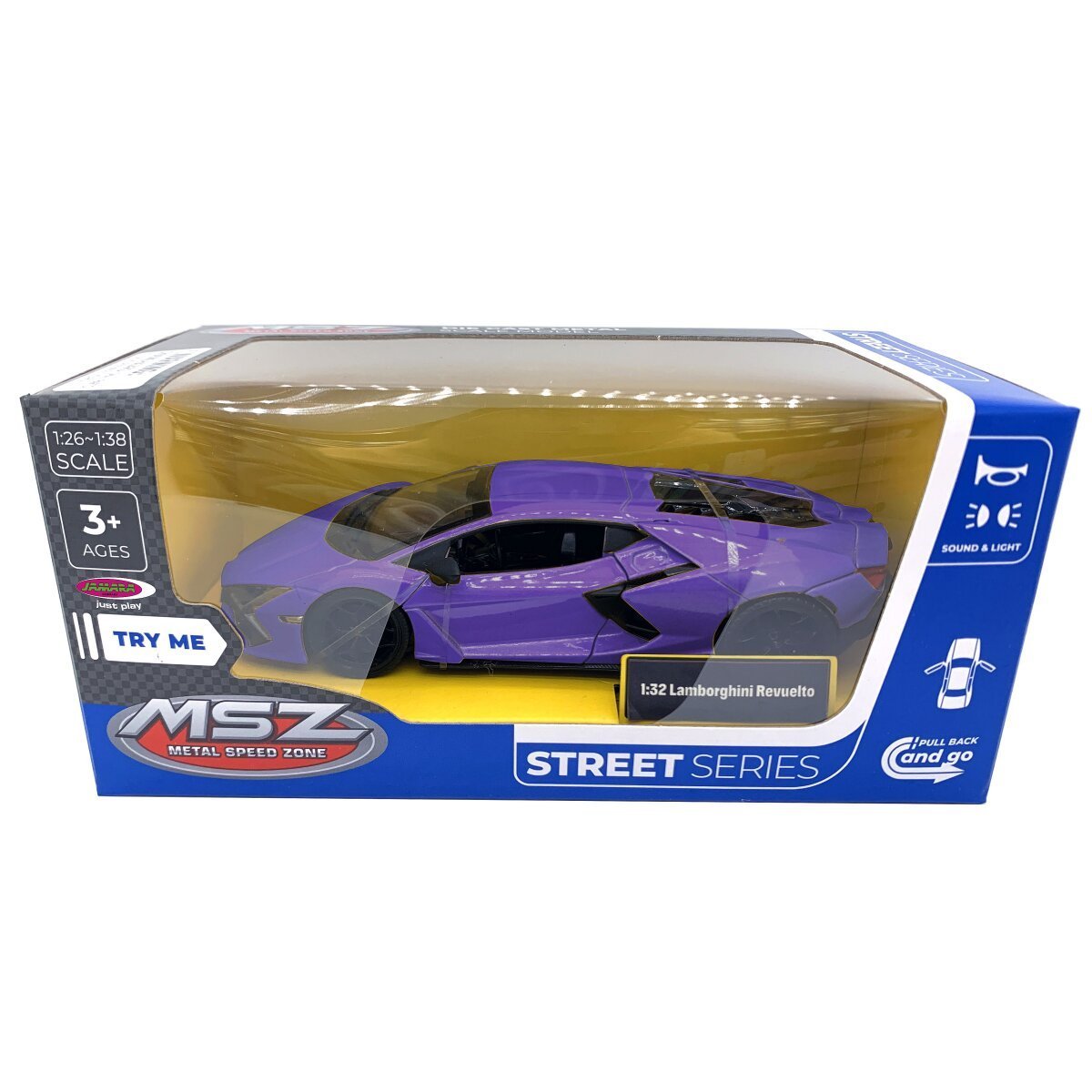 JAMARA Lamborghini Revuelto Diecast 1:32 lila inkl. Knopfzellen ab 3 Jahren
