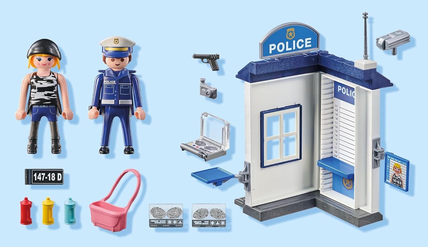 PLAYMOBIL 71733 - Action Heroes: Polizei Ermittlungszimmer mit Zubehör Person, Pistole, Waffe