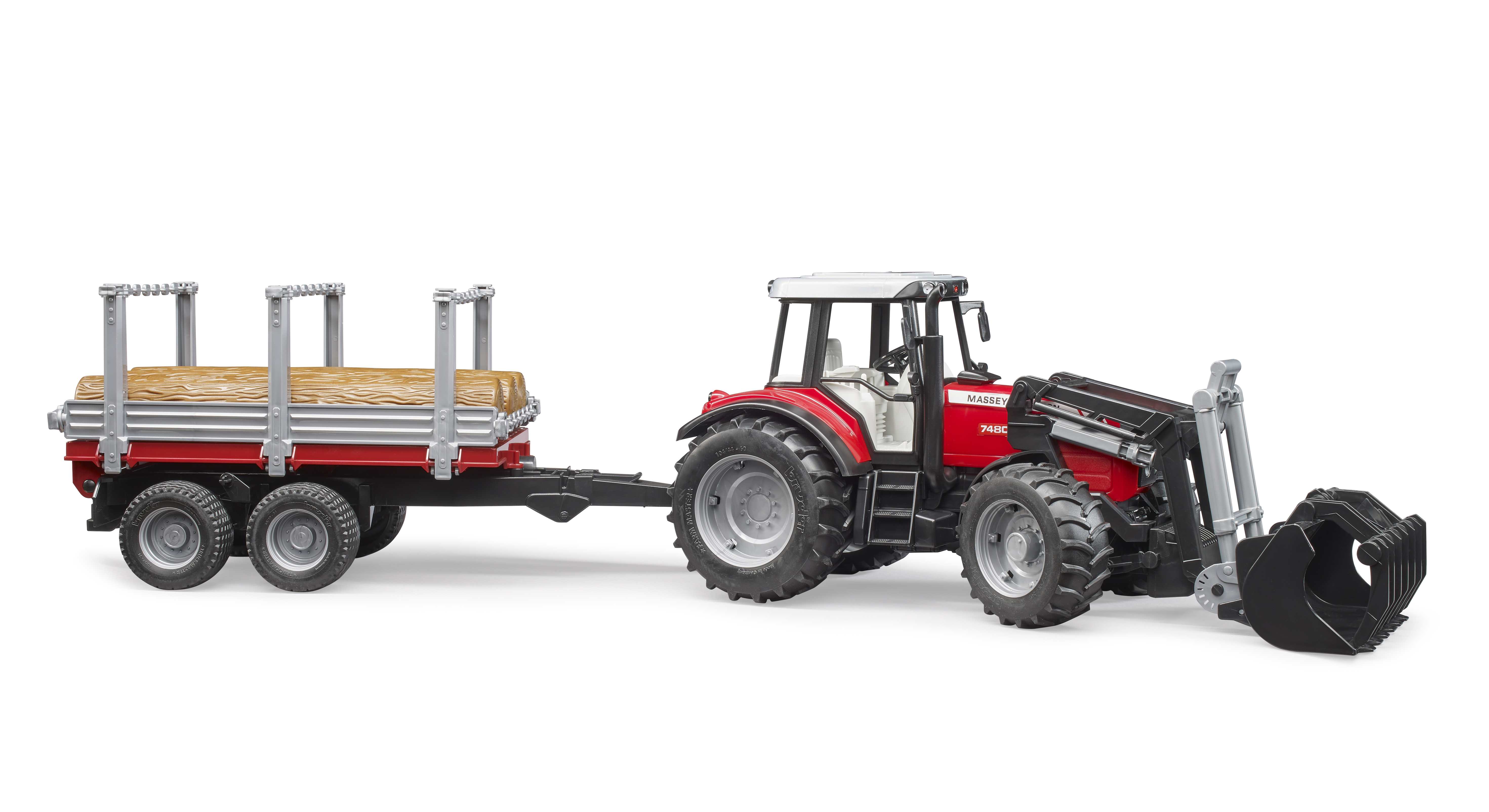 BRUDER 02046 - Massey Ferguson 7480 mit Frontlader, Holztransportanhänger und 3 Baumstämmen - Bild 4 BRUDER 02046 - Massey Ferguson 7480 mit Frontlader, Holztransportanhänger und 3 Baumstämmen - Bild 4