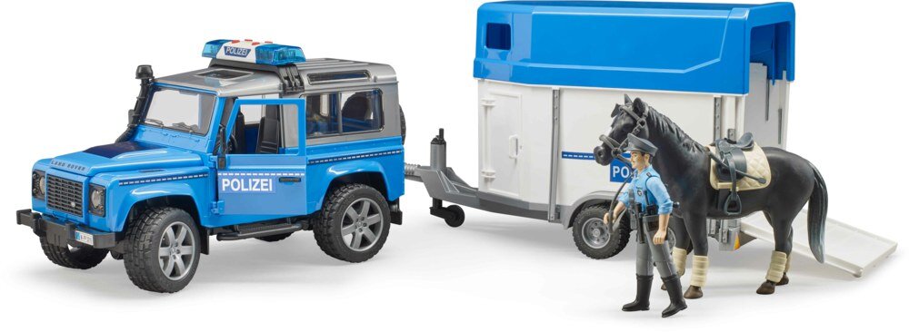 BRUDER 02588 - LAND ROVER, Polizei mit Pferdeanhänger Person, Maschine, Rad, Pferd, Säugetier