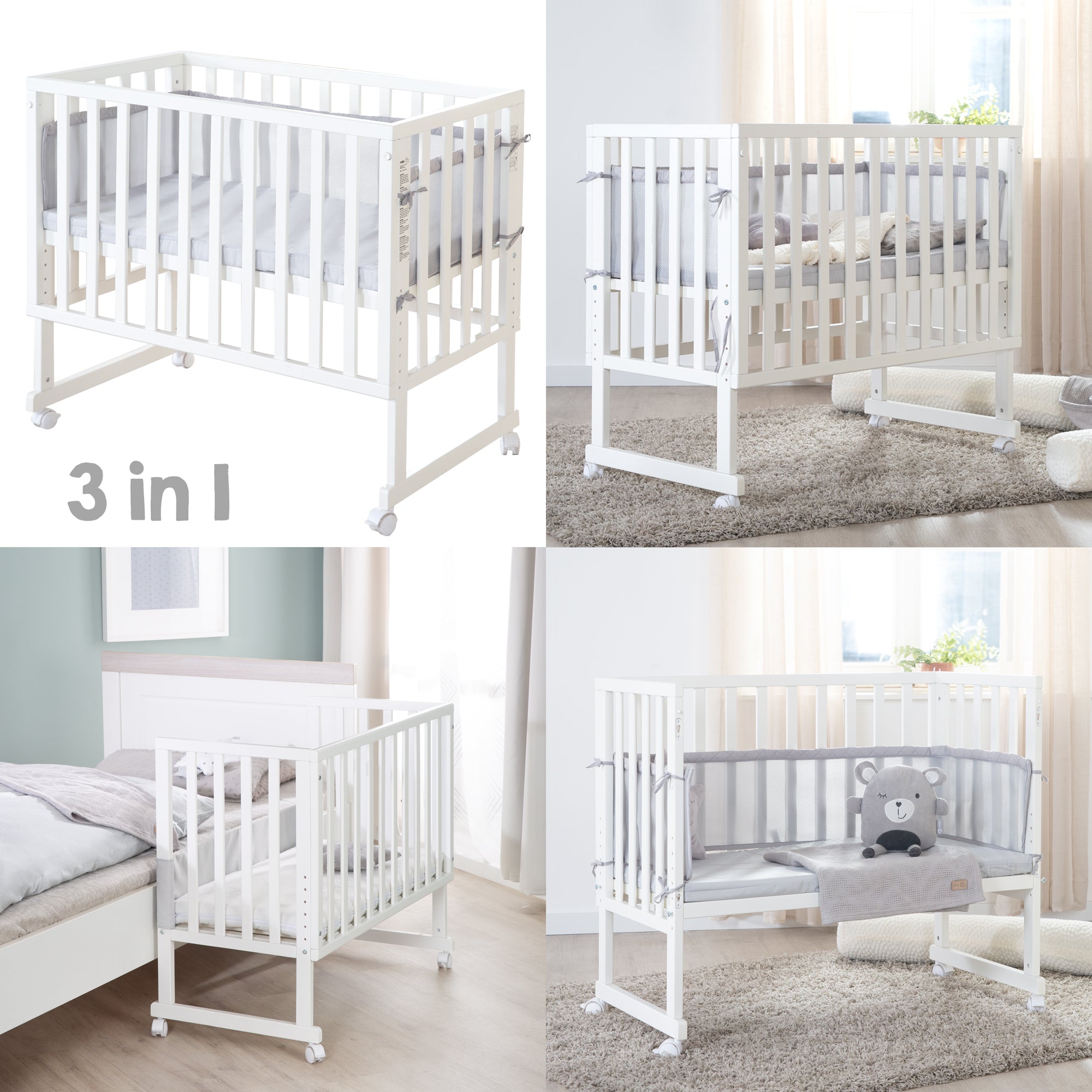 Roba 8961WE8V230 Stuben- Beistellbett 3in1, Barriere grau weiß – Stubenbetten - Bild 4 Roba 8961WE8V230 Stuben- Beistellbett 3in1, Barriere grau weiß – Stubenbetten - Produktbild 4