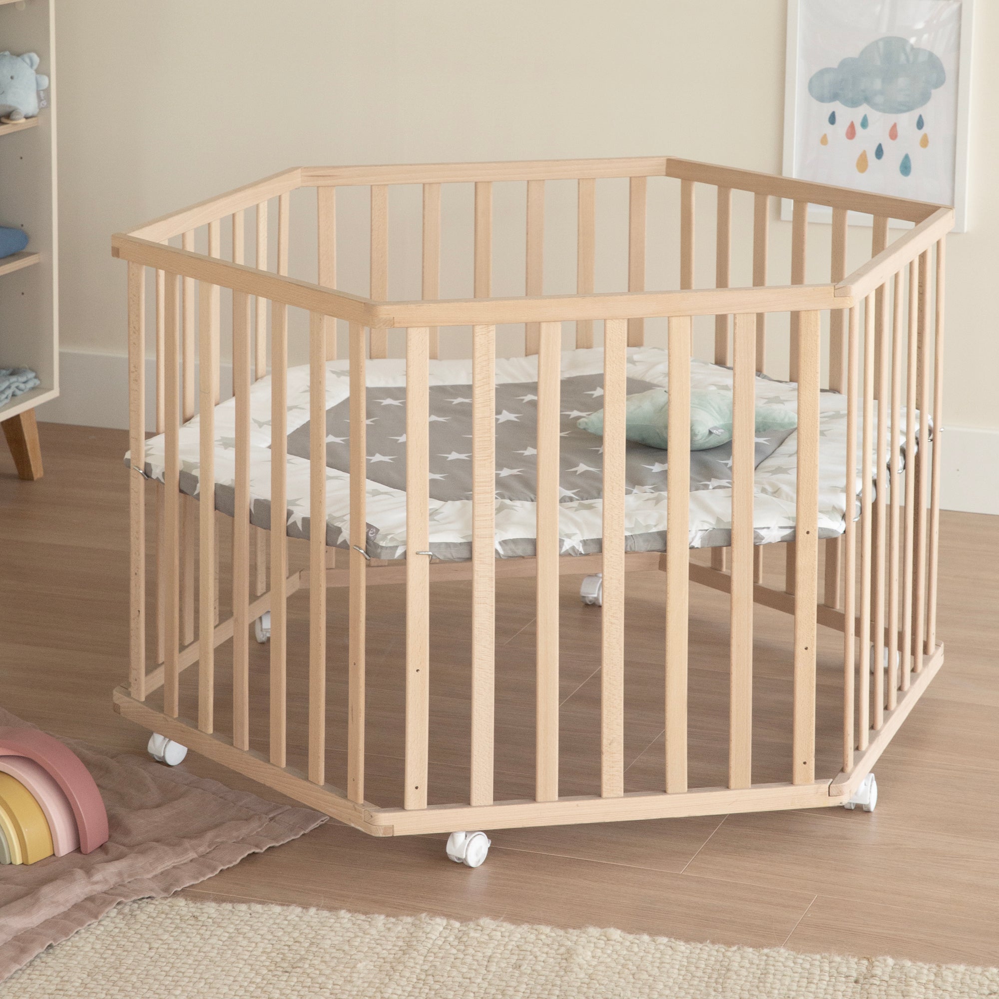 Roba 0232NAV190A Laufgitter 6-eckig Little Stars Bio Buche natur - Produktbild 3