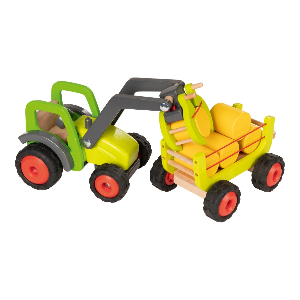 goki Holztraktor mit Heuwagen - mit Greifarm, ab 3 Jahren