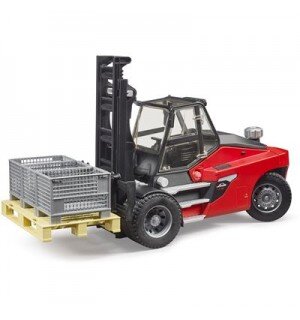 Bruder 02513 Linde HT160 Stapler mit Palette und 3 Gitterboxen Maschine, Bulldozer