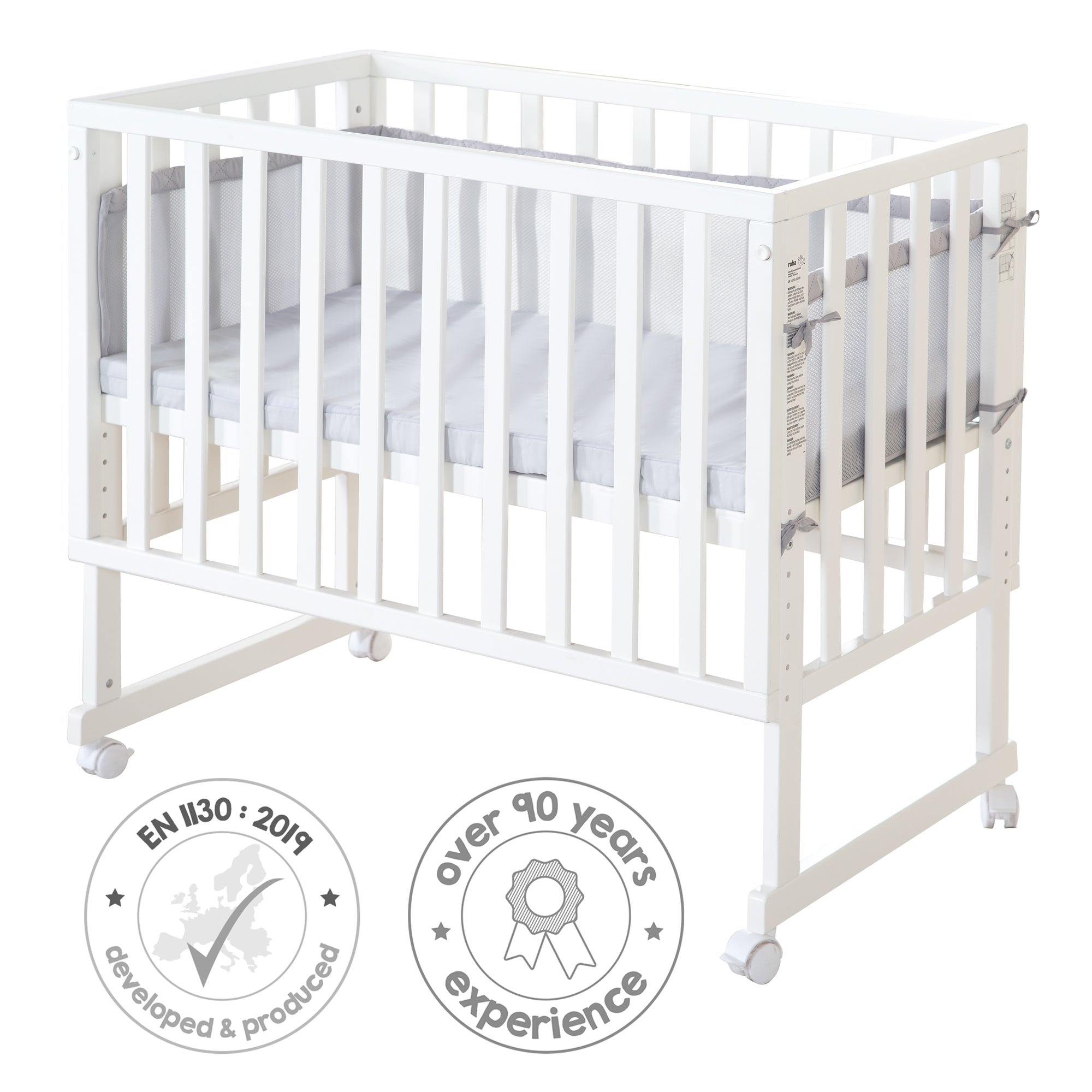 Roba 8961WE8V230 Stuben- Beistellbett 3in1, Barriere grau weiß – Stubenbetten - Produktbild 8