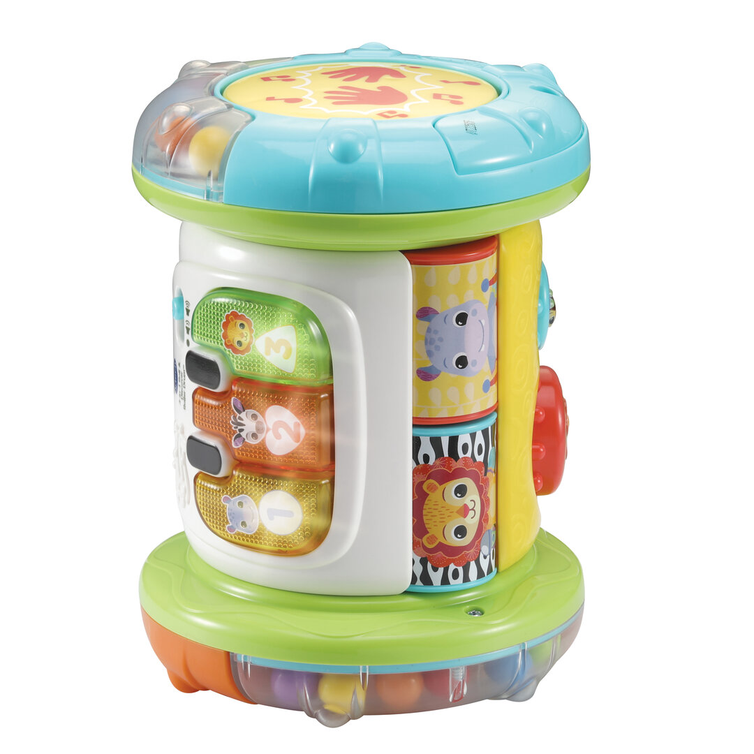 VTech 3-in-1 Rollende Entdecker-Trommel musikalischer Motorik-Spaß ab 9 Monaten VTech 3-in-1 Rollende Entdecker-Trommel in buntem Kunststoff  13,8×18,8 cm, Rollen, Trommeln, 5 Entdeckerseiten mit Leucht-Klavier, Musik 7 Lieder, 18 Melodien, Bewegungssensor, kindersicher, ab 9 Monaten, Spielzeug