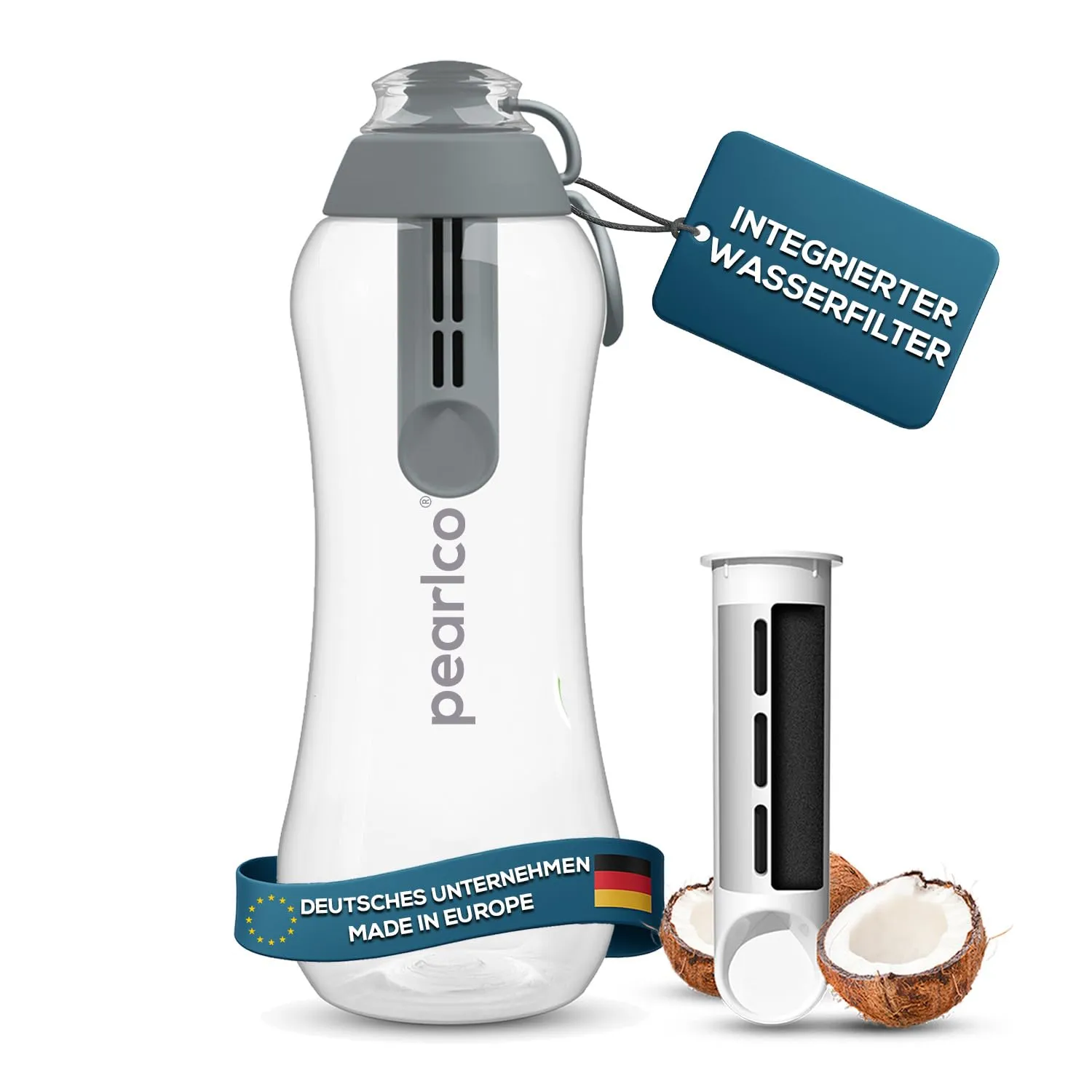 PEARLCO 250234 PearlCo Soft Trinkflasche mit Filter – 0,7 l – Grau