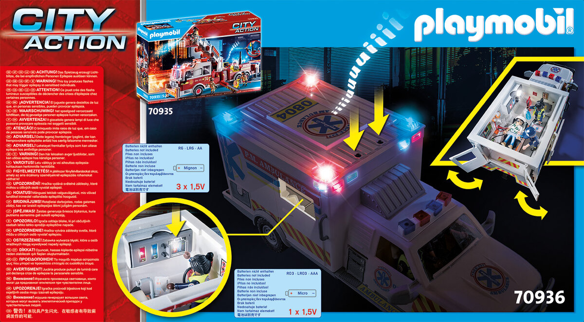 PLAYMOBIL 70936 Rettungs-Fahrzeug: US Ambulance Maschine, Rad, Werbung, Person, Spielzeug