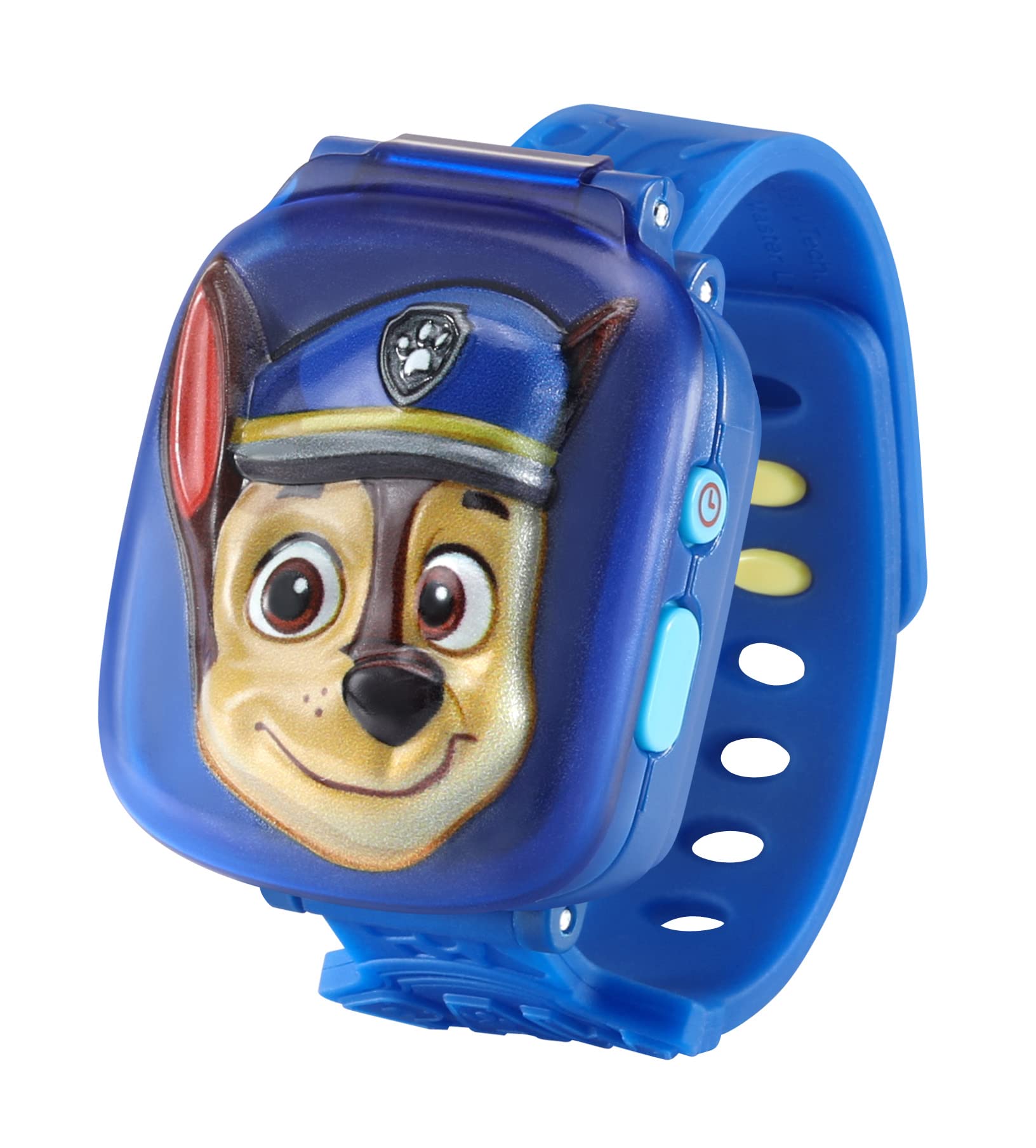 VTech Chase-Lernuhr aus Kunststoff mit Chase-Design, 10 Ziffernblättern, Wecker, Timer, Stoppuhr, 4 Lernspiele, Originalstimme, kindersicher, ab 3 J., Armbanduhr, Arm, Körperteil, Person Gesicht