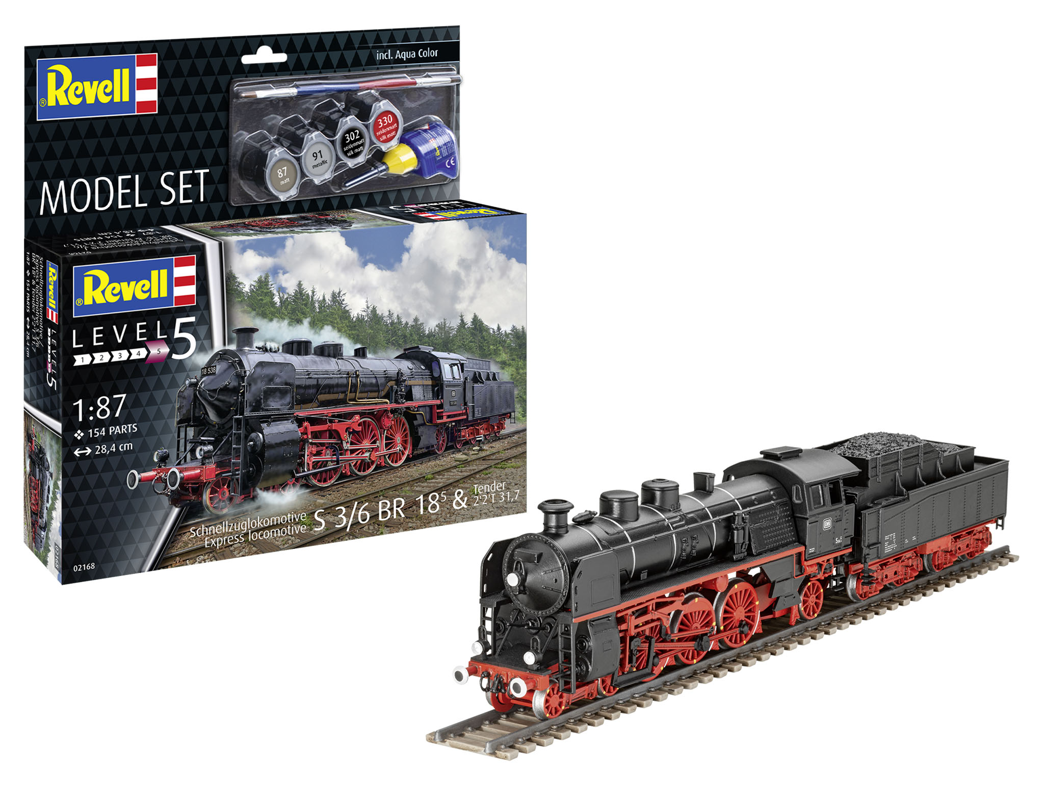 Revell 62168 Model Set Schnellzuglokomotive S3-6 BR18. Maßstab 1:87 Lokomotive, Eisenbahn, Zug, Rad, Dampfmaschine
