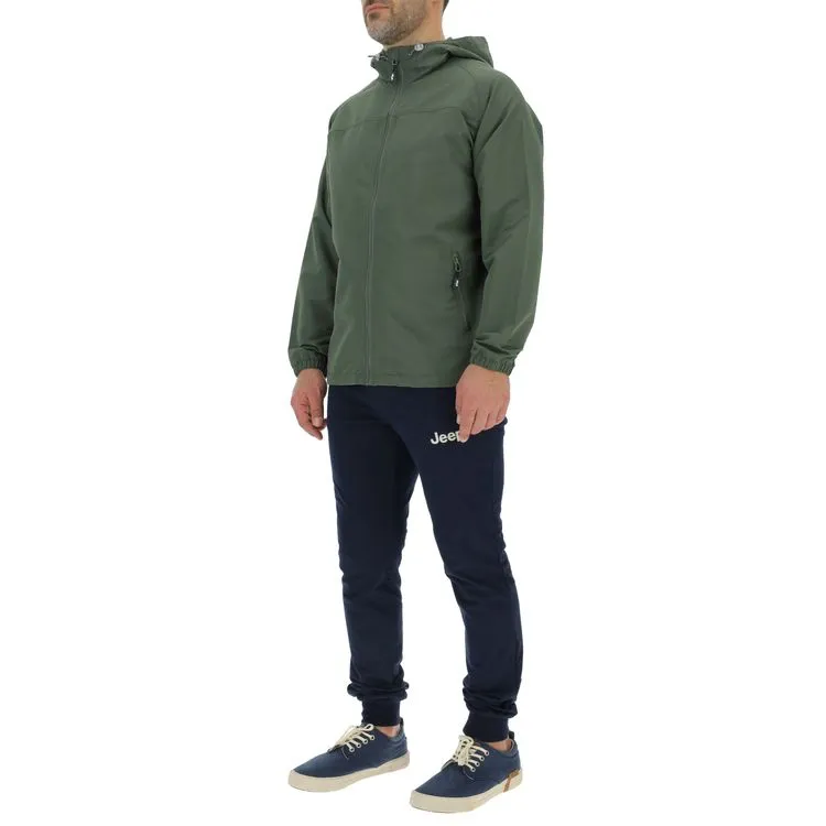 JEEP Herren Windjacke O102712GR - Grüne leichte Kapuzenjacke mit großem Jeep-Outline-Rückendruck GR. XXL