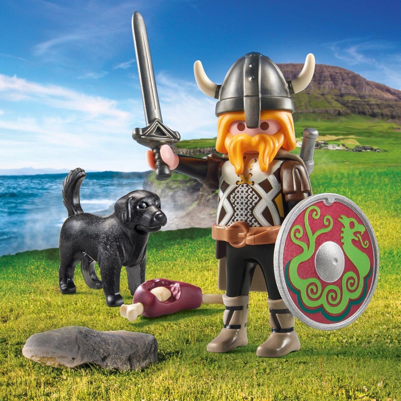PLAYMOBIL 71755 - Special Plus: Wikinger mit Wachhund, Waffen & Zubehör Gras, Pflanze