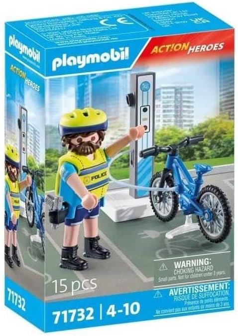 PLAYMOBIL 71732 - Action Heroes: Polizei Fahrradstreife mit E-Bike und Ladestation Helme, Person, Roller, Fahrzeug, Fahrrad