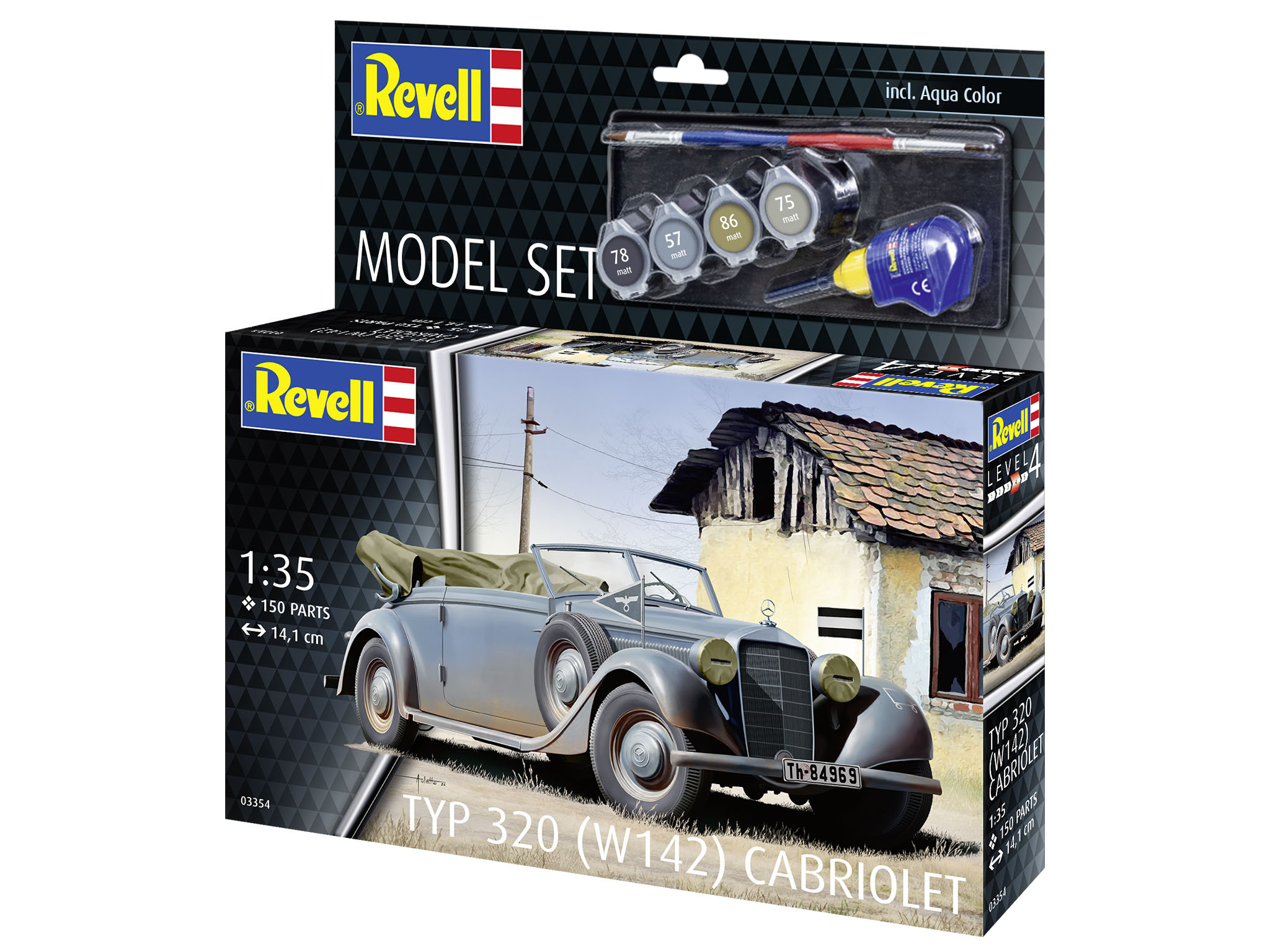 Revell 63354 Model Set Typ 320 (W142) Cabriolet - Historisches Fahrzeugmodell im Maßstab 1:35 Sprach, Rad, Leichtmetallfelge, Auto, Coupé