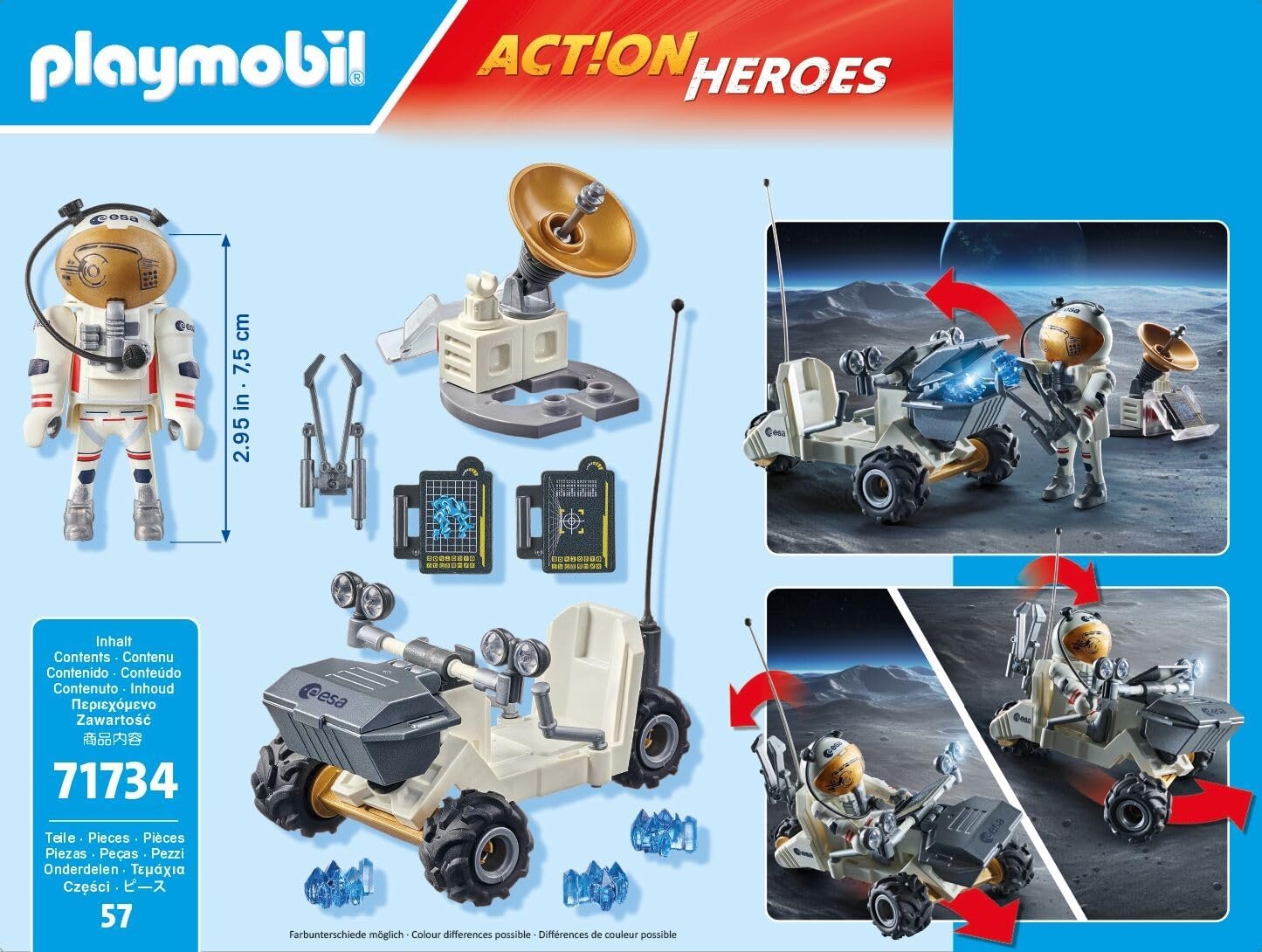 PLAYMOBIL 71734 - Action Heroes: ESA Weltraummission mit Astronaut und Mondfahrzeug Maschine, Rad, Person