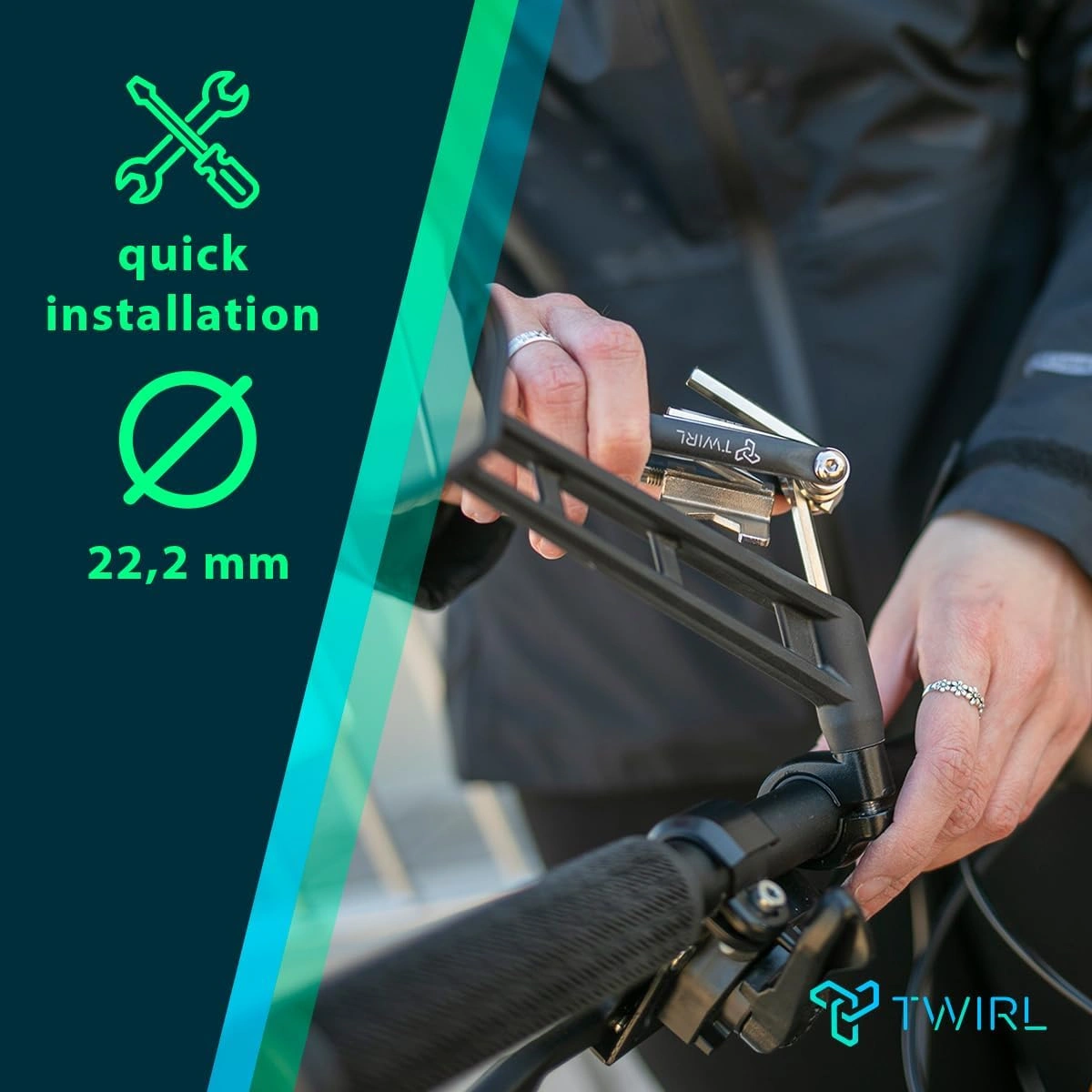 TWIRL 270037 – Fahrradspiegel 3rd Eye BS mit geteiltem Spiegelglas Schwarz