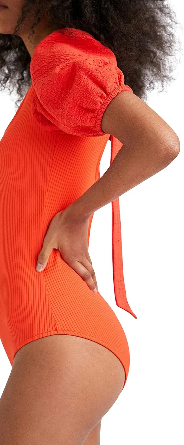 Desigual Damen Body - Oranger Body mit Puffärmeln 22WWQK187002 GR. L