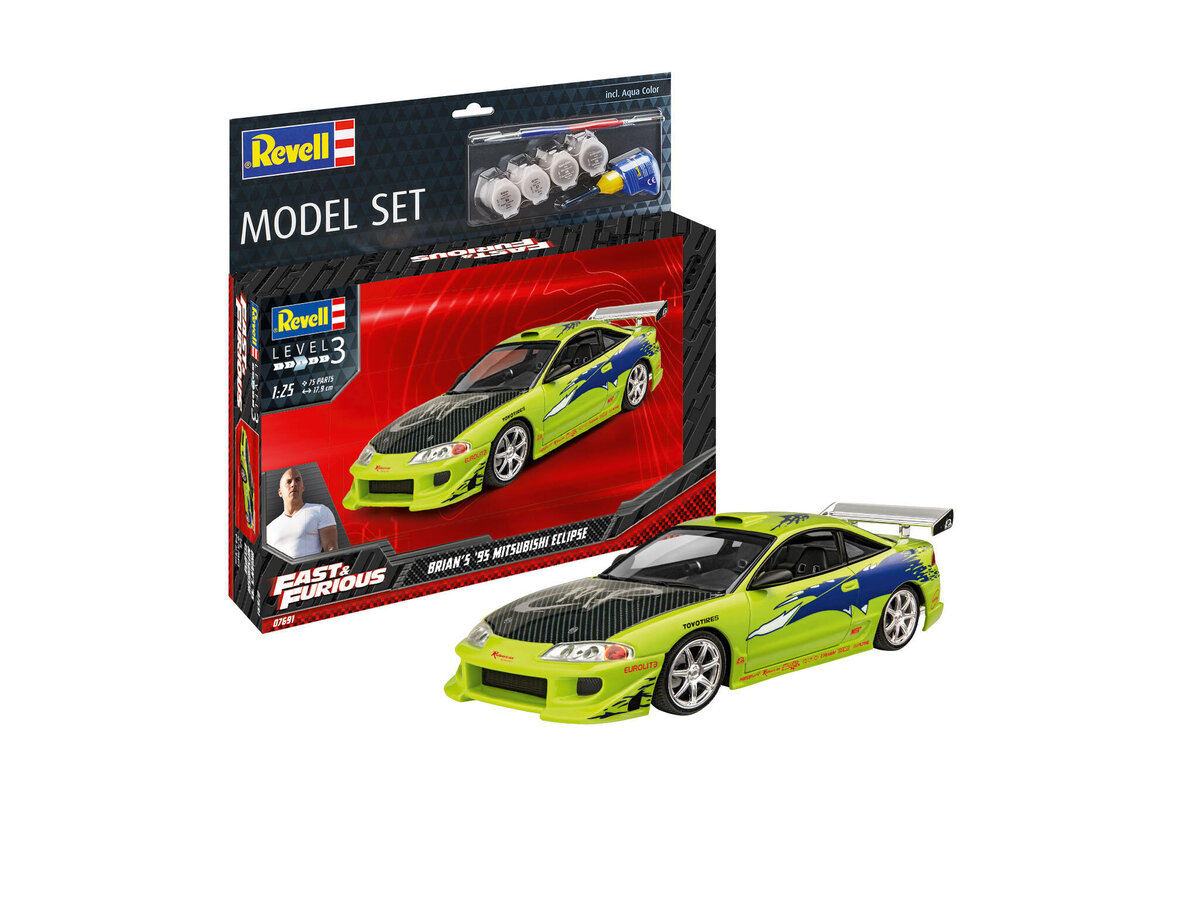 Revell_67691_1:25_Model_Set_Fast_&_Furious_Brian\'s_1995_Mitsubishi_Eclipse, Leichtmetallfelge, Auto, Sprach, Rad, Coupé