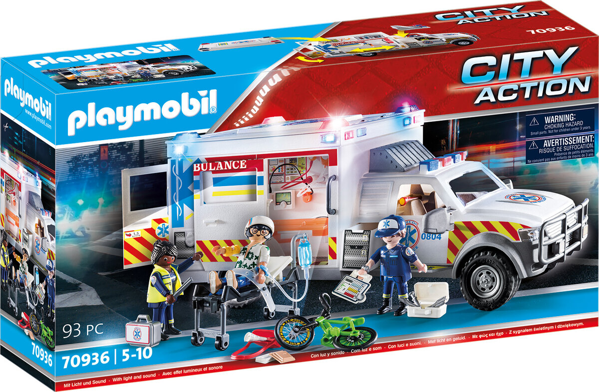 PLAYMOBIL, 70936, Rettungs-Fahrzeug, US, Ambulance, Rad, Transporter, Person, Junge, Kind