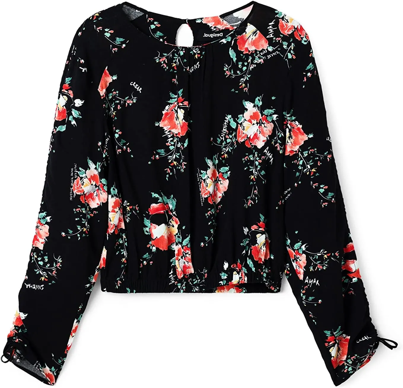 Desigual Damen Bluse - Schwarz, Blumenmuster 22WWBW152000 GR. S Desigual Damen Bluse - Schwarz, Blumenmuster 22WWBW152000 GR. S