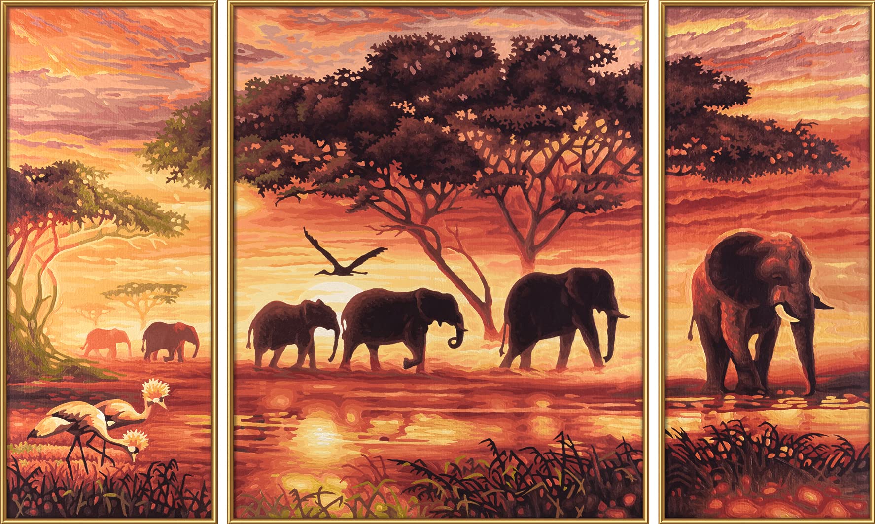 Schipper Mnz - Elefanten-Karawane - Exotische Natur Als Panorama-Kunstwerk 609260455 Kunst, Malerei, Elefant, Vogel, Grünland