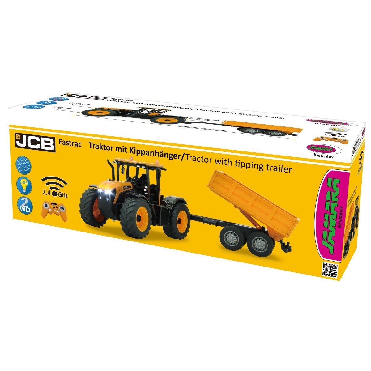 JAMARA JCB Fastrac Traktor mit Kippanhänger 1:24 2,4GHz ab 6 Jahren JAMARA JCB Fastrac Traktor mit Kippanhänger 1:24 2,4GHz ab 6 Jahren