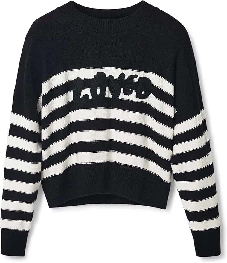 Desigual Damen Pullover - Gestreifter Strickpullover mit „Loved“ Schriftzug 22WWJF262000 GR. M Desigual Damen Pullover - Gestreifter Strickpullover mit „Loved“ Schriftzug 22WWJF262000 GR. M