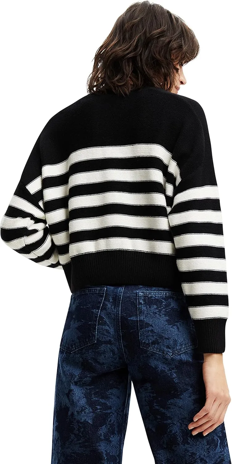 Desigual Damen Pullover - Gestreifter Strickpullover mit „Loved“ Schriftzug 22WWJF262000 GR. M Desigual Damen Pullover - Gestreifter Strickpullover mit „Loved“ Schriftzug 22WWJF262000 GR. M