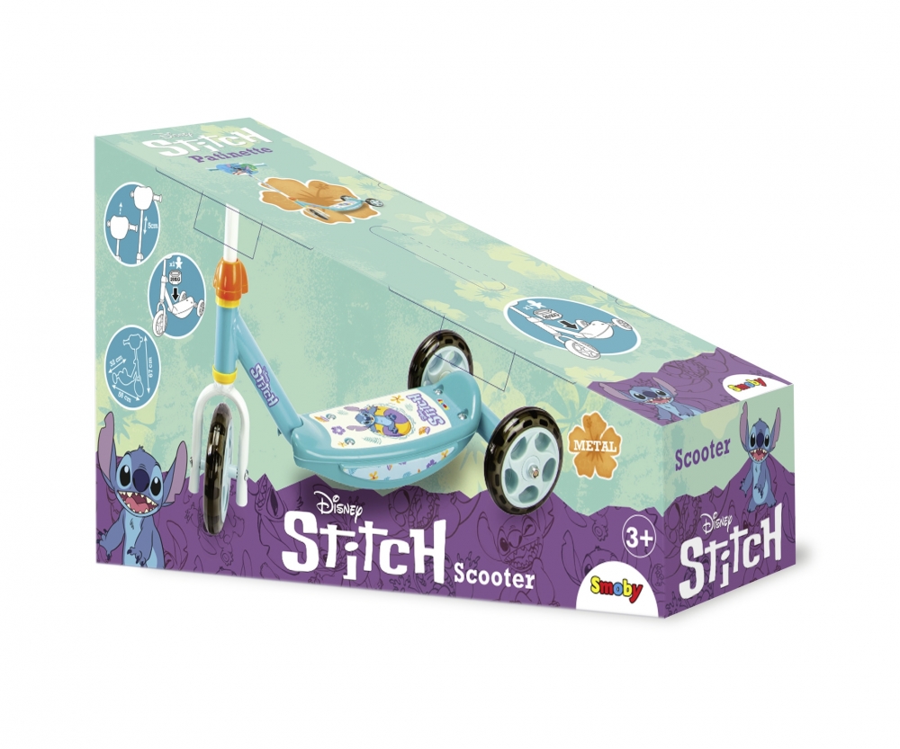 Smoby Stitch Roller - 3-Rad-Scooter für Kinder mit verstellbarem Lenker und rutschfester Trittfläche 7600750917