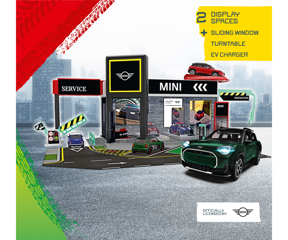 Majorette Mini Showroom Set + 1 Vehicle
