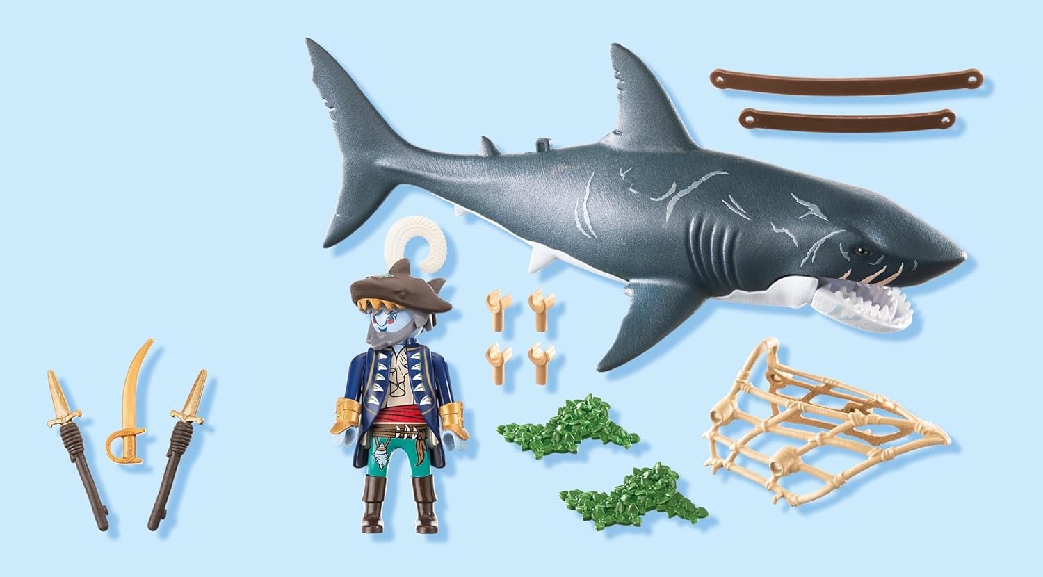 PLAYMOBIL 71793 - Pirates: Gefahr durch Riesenhai mit Hai-Pirat Fische, Leben im Meer, Hai, Dolch, Person
