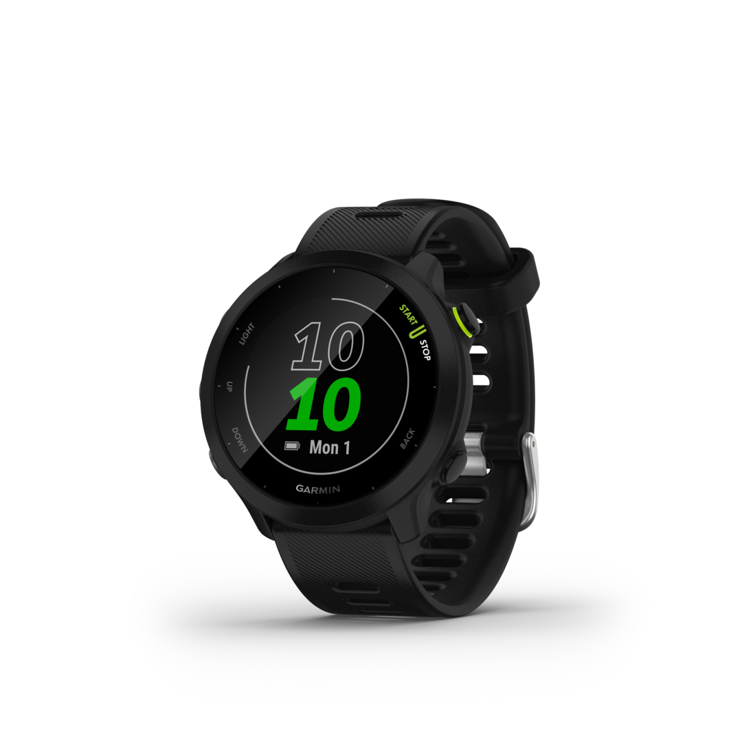 GARMIN_Forerunner®_55,_Schwarz_mit_Silikon-Wechselarmband_20_mm, Armbanduhr, Arm, Körperteil, Person